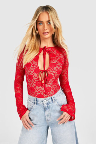 Kanten Bodysuit - Rood