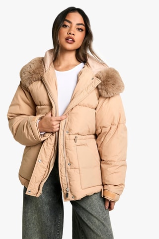 Gewatteerde Jas met Capuchon - Beige