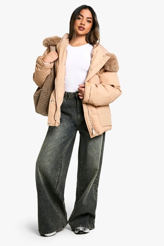 Gewatteerde Jas met Capuchon - Beige