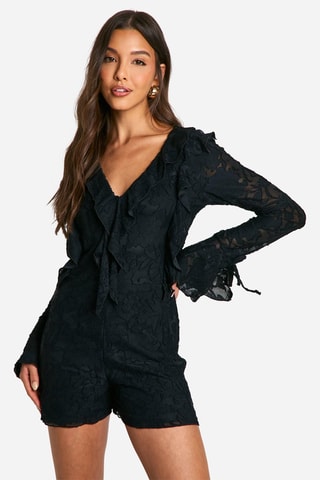 Kanten Playsuit - Zwart