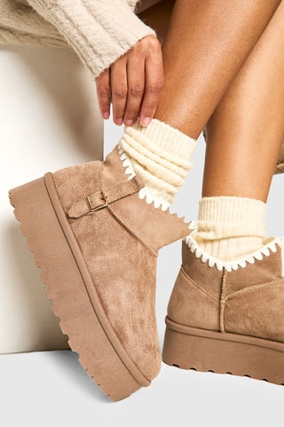 Gevoerde Platform Enkellaarzen - Beige