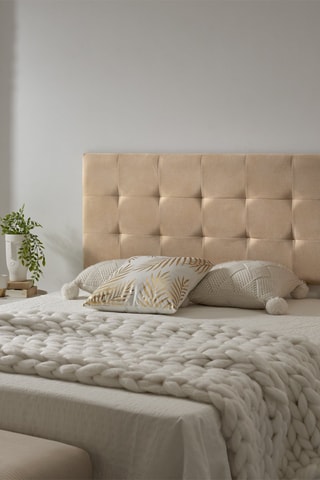 Testiera capitonné sospesa in legno di pino - Beige