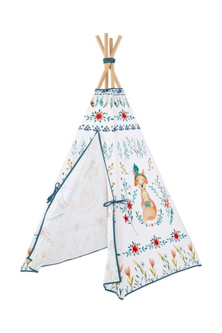 Tipi in faggio Fox - Bianco e blu - 170 x 86 cm - Da 24 mesi
