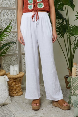 Pantalón ancho de lino - Blanco