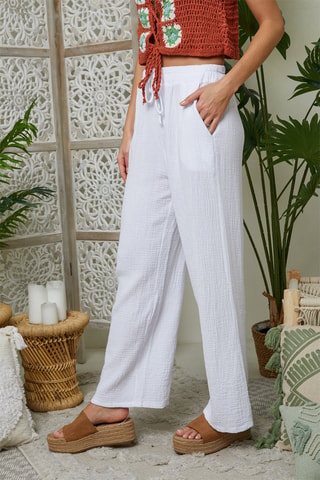 Pantalón ancho de lino - Blanco