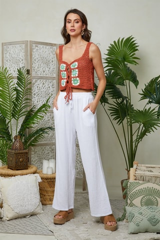 Pantalón ancho de lino - Blanco