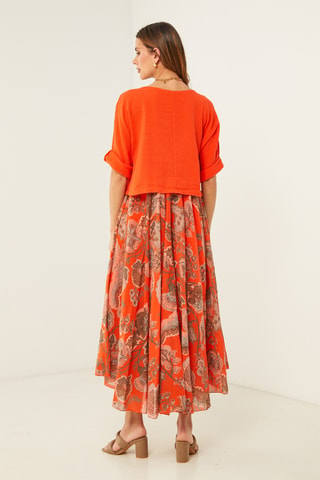 Vestido efecto doble prenda - Naranja