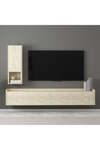 Meuble TV 4 abattants avec étagère murale - 160 x 35 x 29,6 / 27,3 x 72,3 x 27,3 cm