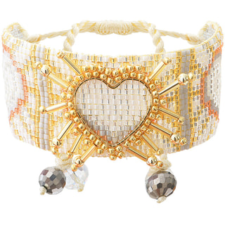 Bracelet - Blanc, doré & perles