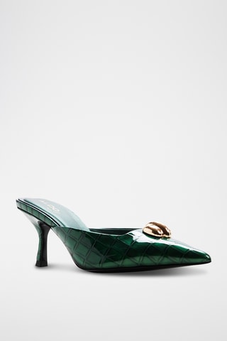 Ciabatte con tacco in pelle in vernice Carsynn - Verde scuro