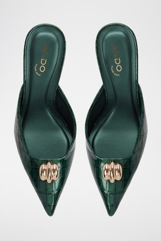 Ciabatte con tacco in pelle in vernice Carsynn - Verde scuro