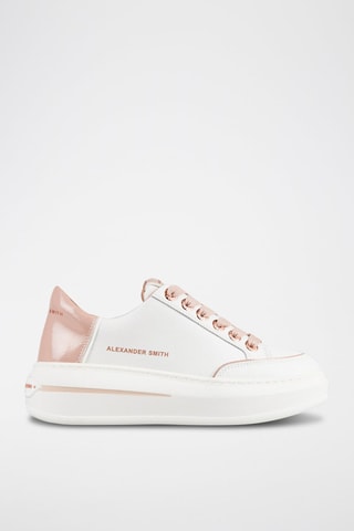 Zapatillas de piel de toro con plataforma Lancaster - Blanco y rosa