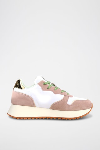 Zapatillas de nobuk - Blanco, verde, rosa y dorado