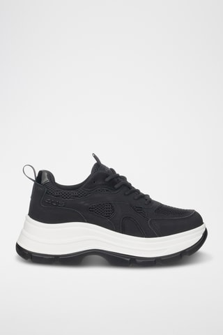 Zapatillas de piel con plataforma - Negro