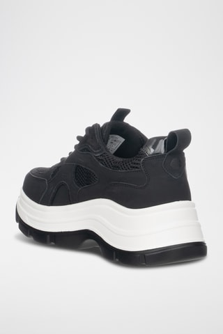 Zapatillas de piel con plataforma - Negro