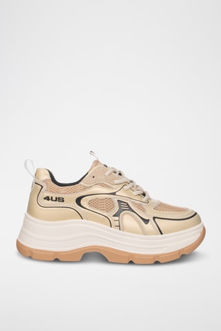 Zapatillas de piel con plataforma - Dorado