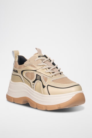 Zapatillas de piel con plataforma - Dorado