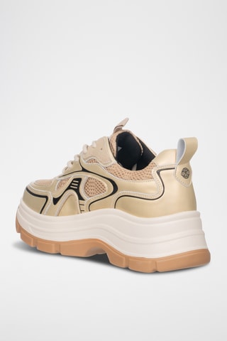 Zapatillas de piel con plataforma - Dorado