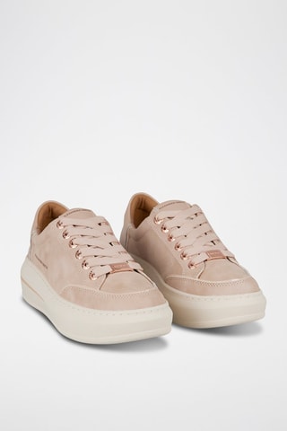 Zapatillas de piel con plataforma - Blanco y rosa
