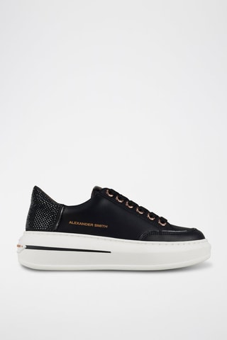 Zapatillas de piel con plataforma - Negro y marrón