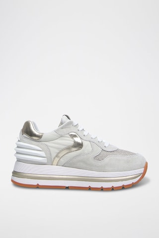 Zapatillas de piel - Blanco, dorado y gris
