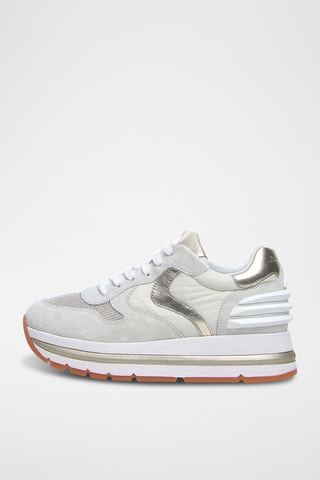Zapatillas de piel - Blanco, dorado y gris