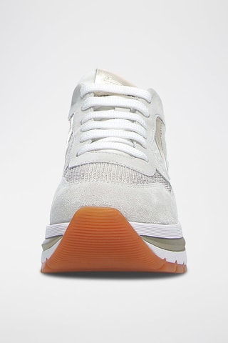Zapatillas de piel - Blanco, dorado y gris