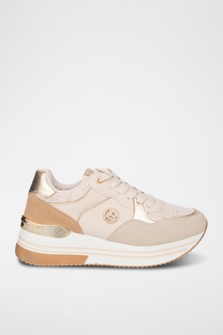 Zapatillas de piel con plataforma - Beige