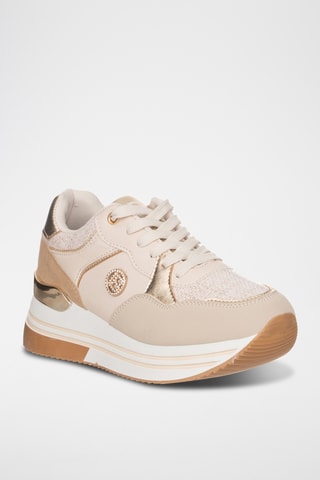 Zapatillas de piel con plataforma - Beige