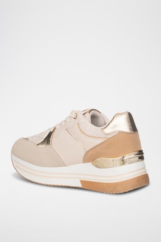 Zapatillas de piel con plataforma - Beige
