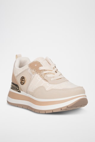 Zapatillas de piel con plataforma - Beige