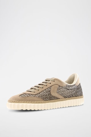 Zapatillas de piel - Beige y dorado