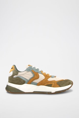 Zapatillas de piel - Blanco, beige y verde