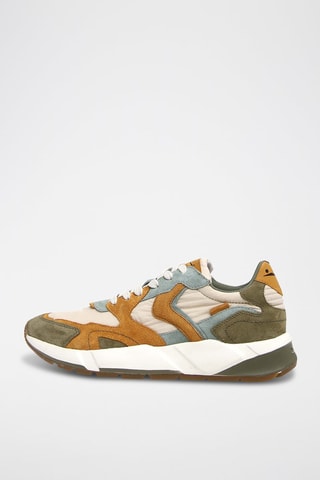 Zapatillas de piel - Blanco, beige y verde