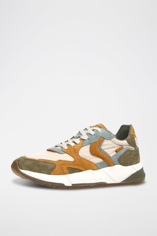 Zapatillas de piel - Blanco, beige y verde