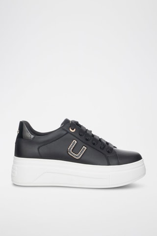 Zapatillas de piel con plataforma - Negro