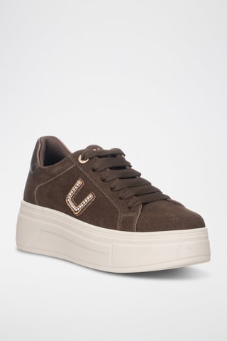 Zapatillas de piel con plataforma - Marrón