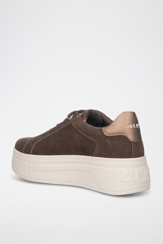 Zapatillas de piel con plataforma - Marrón