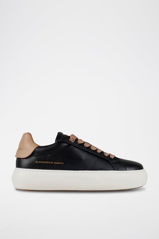 Zapatillas de piel con plataforma - Negro y beige