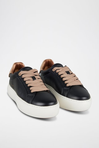 Zapatillas de piel con plataforma - Negro y beige