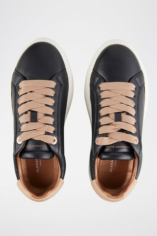 Zapatillas de piel con plataforma - Negro y beige