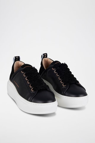 Zapatillas de piel con plataforma - Blanco, negro y dorado