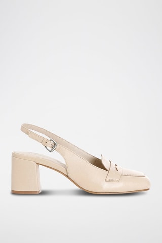 Sandalias de piel de tacón - Café Noir - Blanco