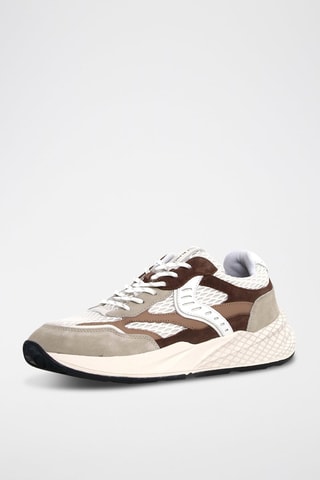 Zapatillas de nobuk - Blanco, beige y marrón