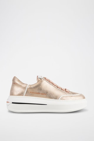 Zapatillas de piel con plataforma - Rosa y dorado