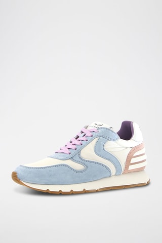 Zapatillas de piel - Blanco, azul y rosa