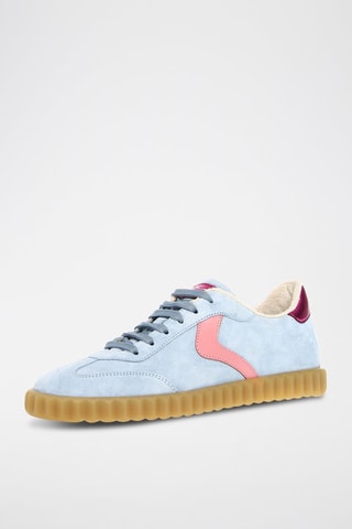 Zapatillas de piel - Azul y rosa