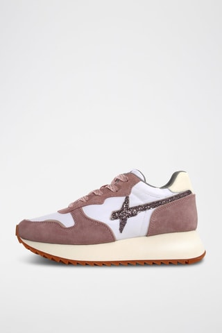 Zapatillas de nobuk con plataforma - Blanco y rosa