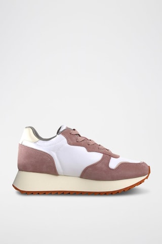 Zapatillas de nobuk con plataforma - Blanco y rosa
