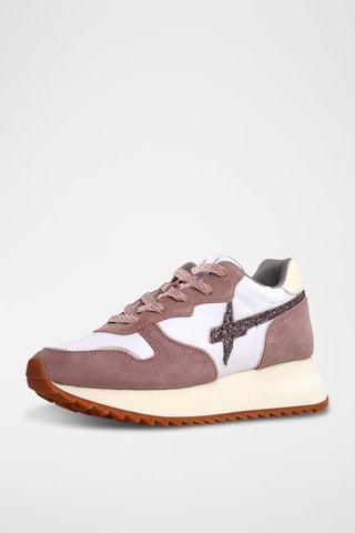 Zapatillas de nobuk con plataforma - Blanco y rosa